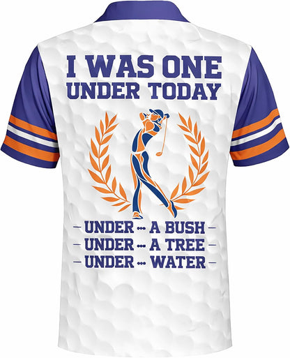Funny Golf Polo Shirt Custom Name Golfer Graphic Performance Golf Shirt for Men Women I was One Under Today Black