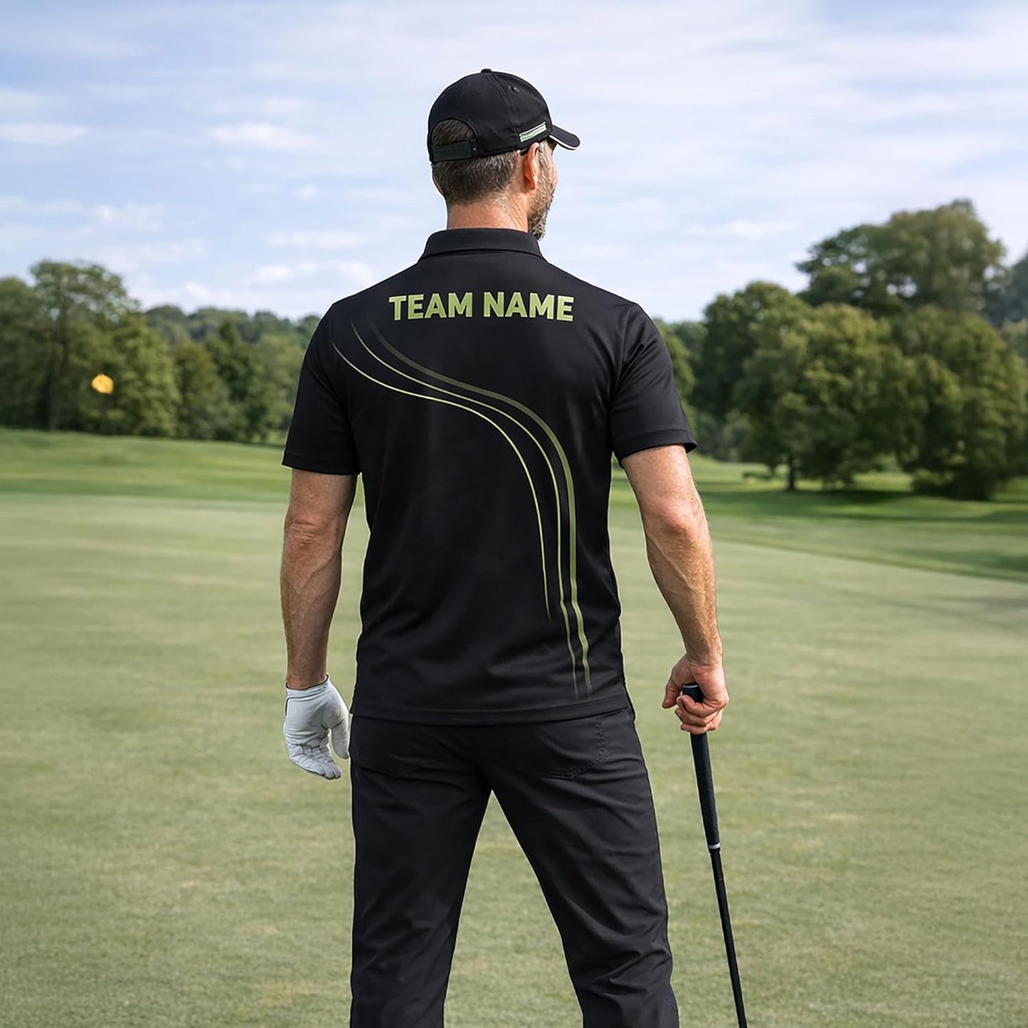 Funny Golf Polo Shirt Happy Pill Golf Ball Capsule Custom Name Performance Polo for Men Women Black