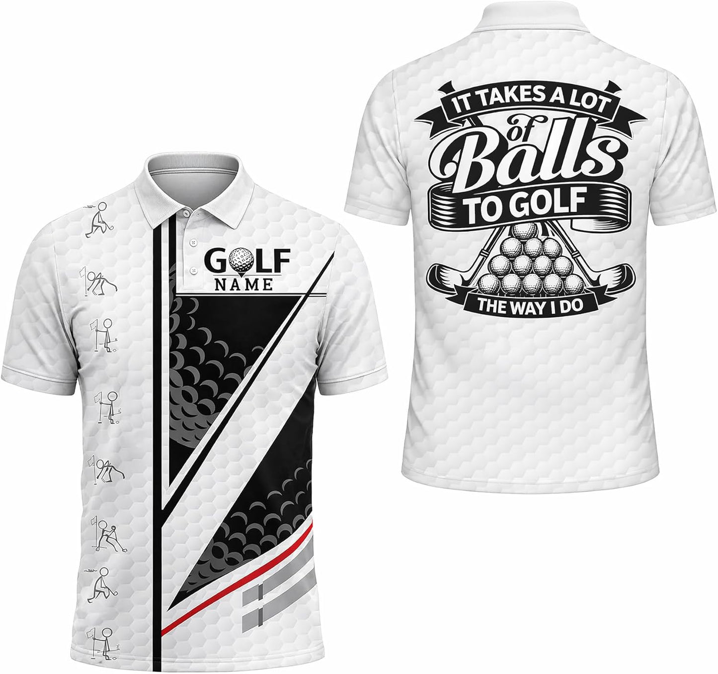 Funny Golf Polo Shirt It Takes A Lot of Balls to Golf The Way I Do Custom Name Performance Golf Shirt Black