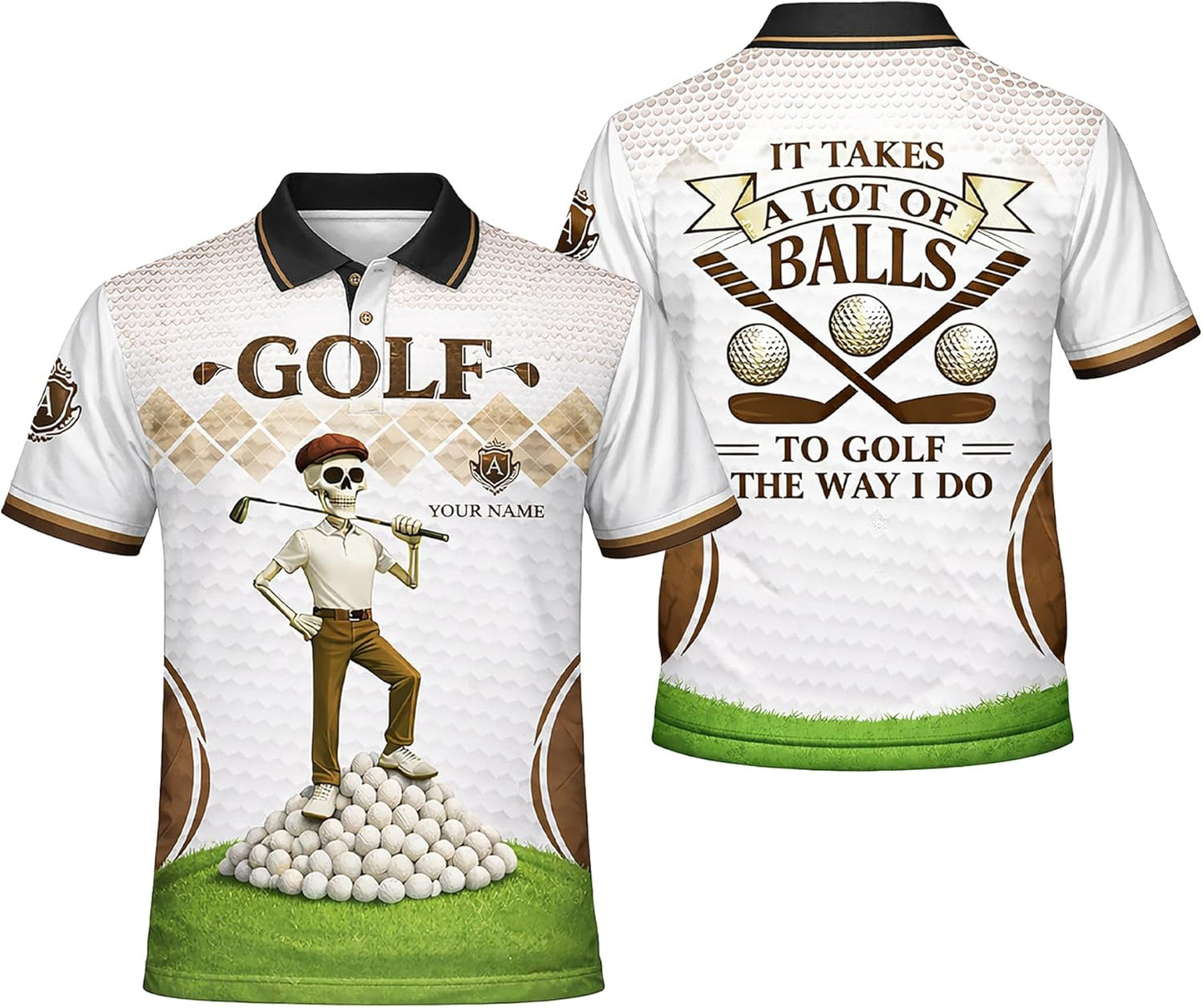 Funny Golf Polo Shirt It Takes A Lot of Balls to Golf The Way I Do Custom Name Performance Shirt Black