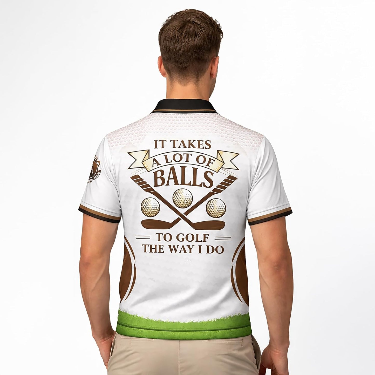 Funny Golf Polo Shirt It Takes A Lot of Balls to Golf The Way I Do Custom Name Performance Shirt Black
