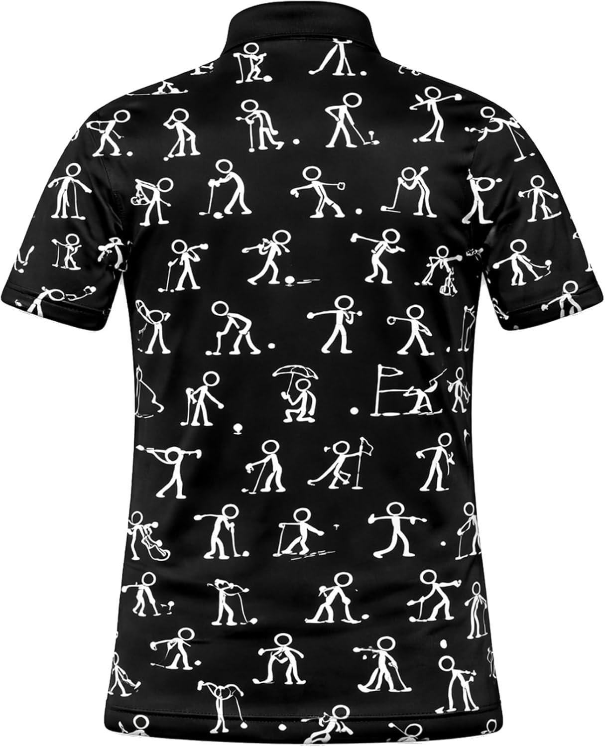 Funny Golf Polo Shirt Stick Figure Golf Pattern Custom Name Black Performance Polo Shirt for Men