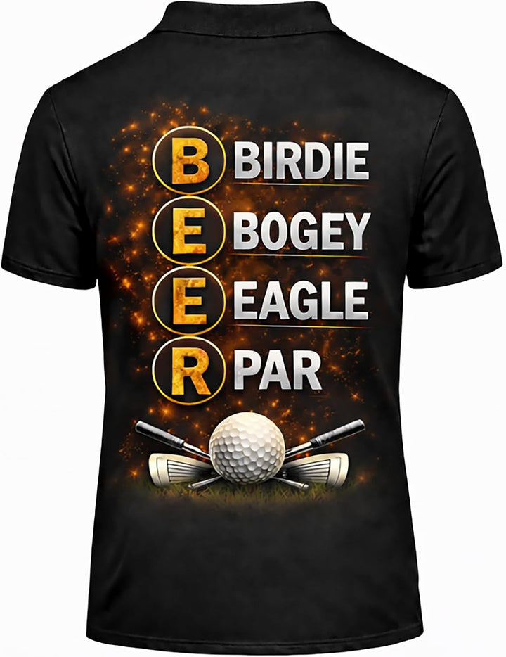 Funny Golf & Beer Polo Shirt Custom Name Golfer Beer Mug Graphic Performance Golf Shirt Black