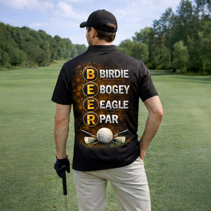 Funny Golf & Beer Polo Shirt Custom Name Golfer Beer Mug Graphic Performance Golf Shirt Black