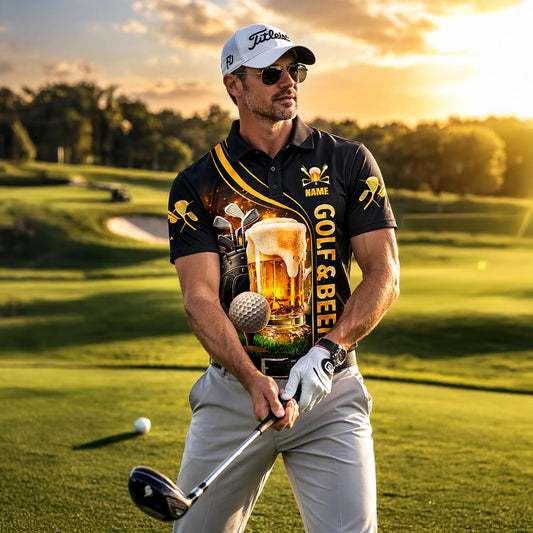 Funny Golf & Beer Polo Shirt My Drinking Team Has A Golfing Problem Custom Name Golf Polo Shirt Men Performance Golf Shirt Black