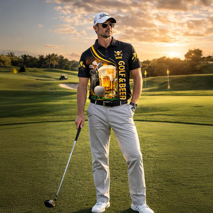 Funny Golf & Beer Polo Shirt My Drinking Team Has A Golfing Problem Custom Name Golf Polo Shirt Men Performance Golf Shirt Black