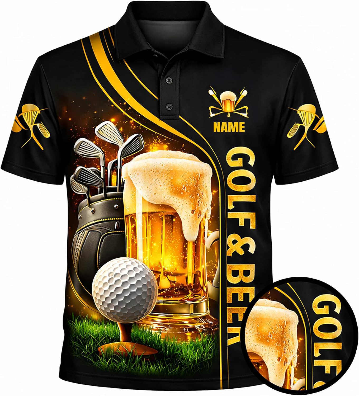 Funny Golf & Beer Polo Shirt My Drinking Team Has A Golfing Problem Custom Name Golf Polo Shirt Men Performance Golf Shirt Black