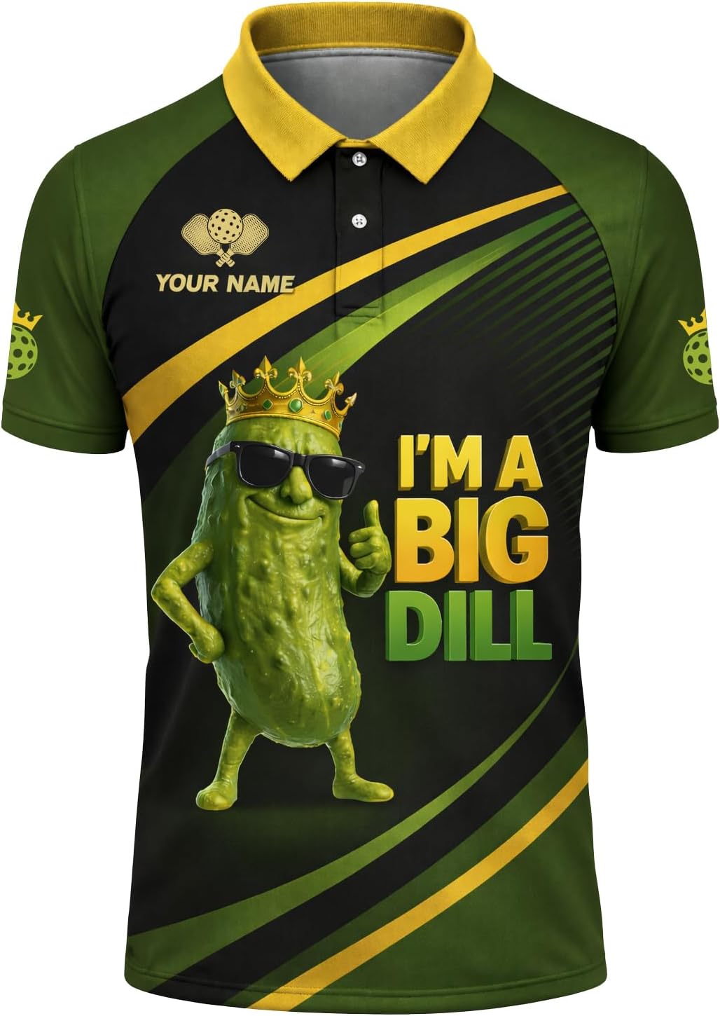 Funny Pickleball Big Dill Polo Shirt Custom Name Pickleball Performance Shirt for Men Women Black