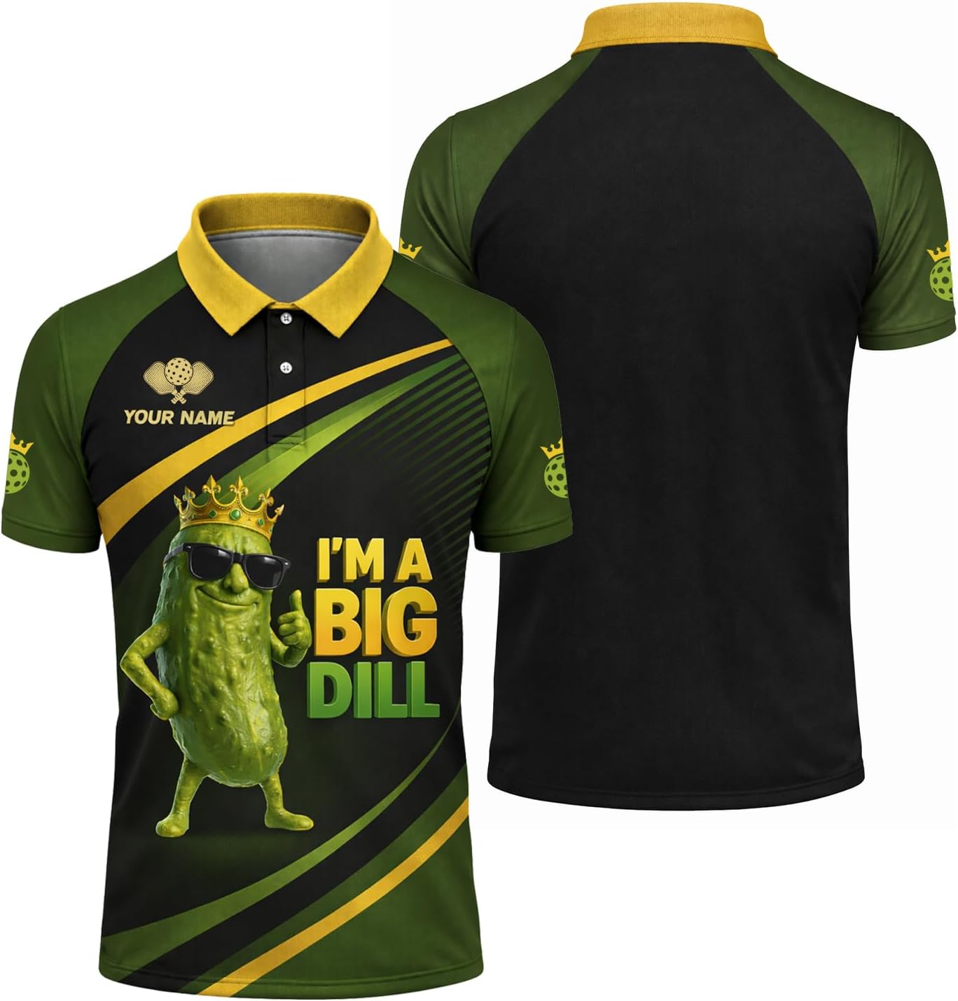 Funny Pickleball Big Dill Polo Shirt Custom Name Pickleball Performance Shirt for Men Women Black