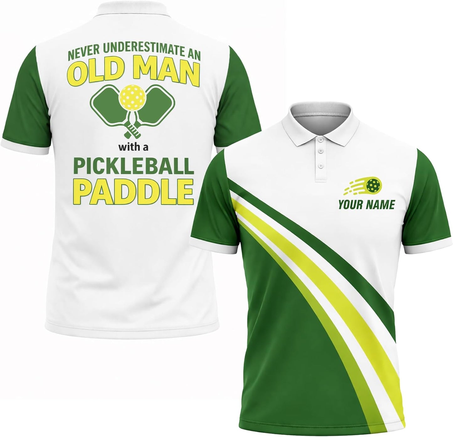 Funny Pickleball Polo Shirt Never Underestimate an Old Man with a Pickleball Paddle Personalized Name Performance Shirt Black