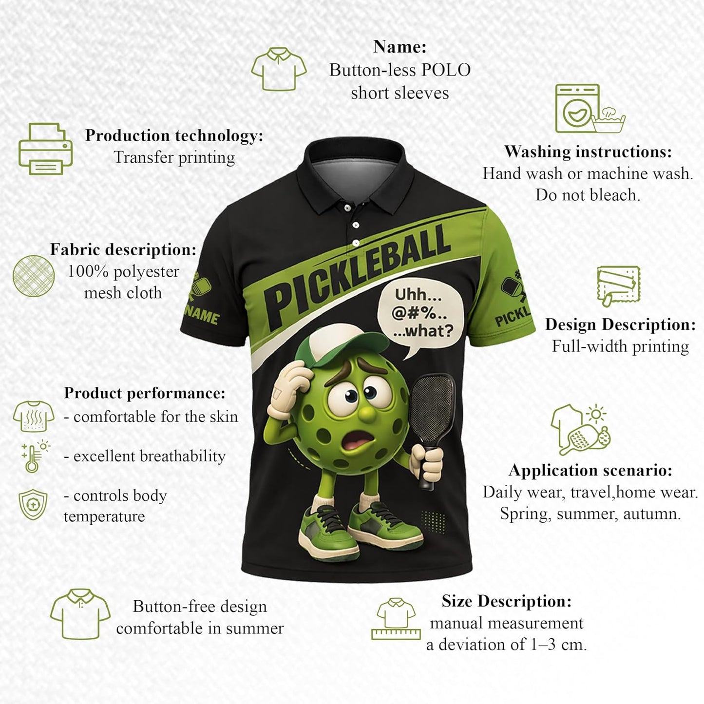 Funny Pickleball Polo Shirt Playing Pickleball Improves Memory Cartoon Ball Player Performance Shirt Black