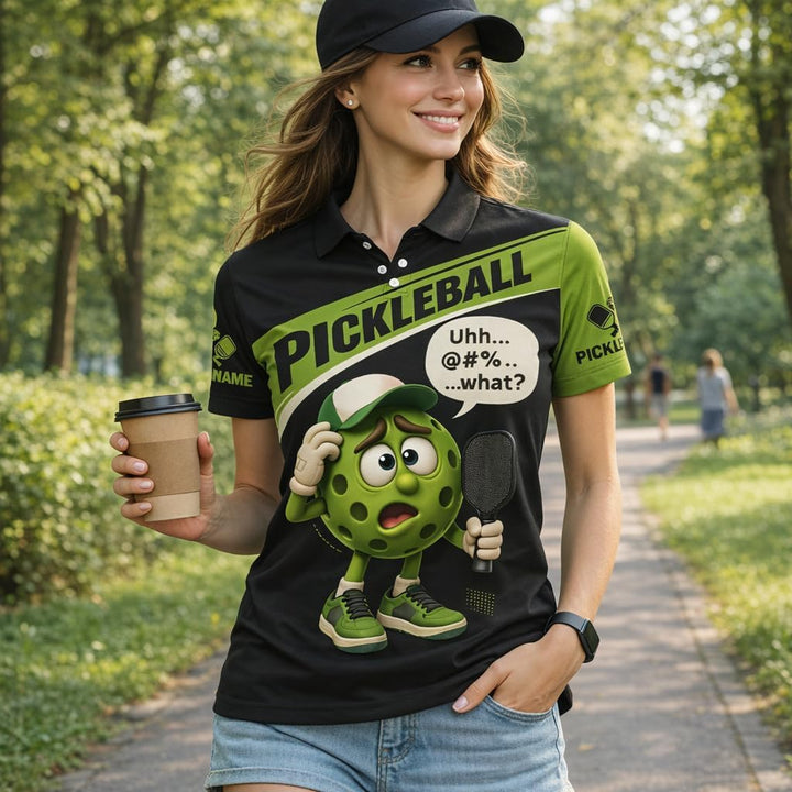 Funny Pickleball Polo Shirt Playing Pickleball Improves Memory Cartoon Ball Player Performance Shirt Black