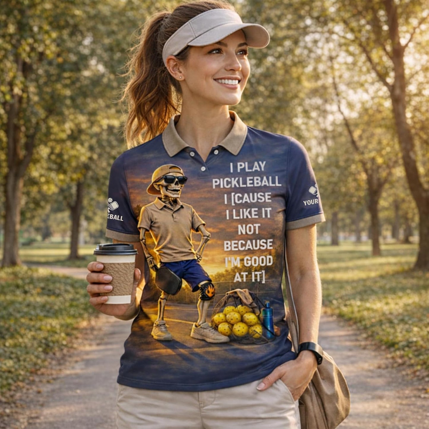 Funny Pickleball Skeleton Polo Shirt I Play Pickleball Because I Like It Performance Pickleball Shirt Men Women Black