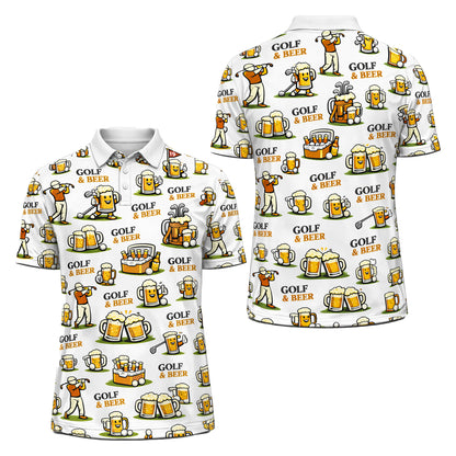 Pickit Golf & Beer Polo Shirt – Funny Golfer Beer Mug All Over Print Casual Golf Shirt for Men & Women