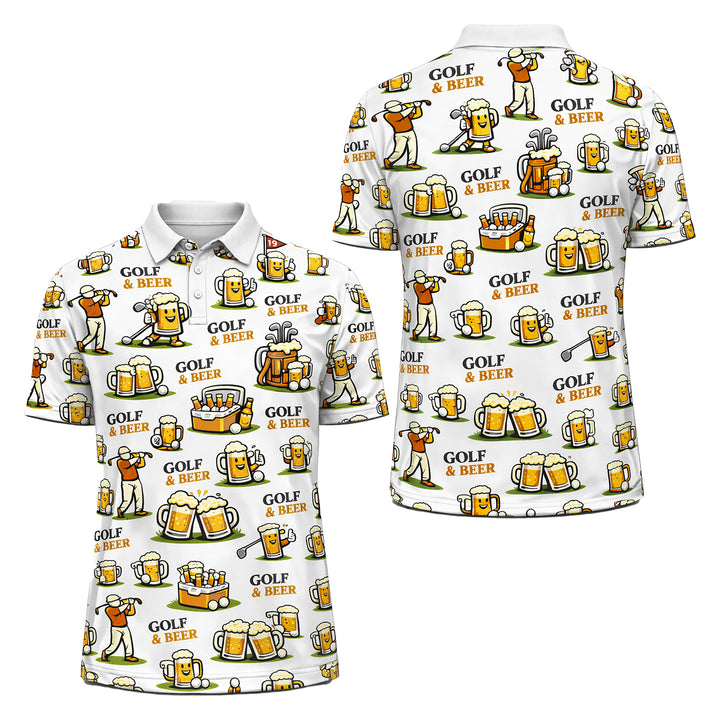 Pickit Golf & Beer Polo Shirt – Funny Golfer Beer Mug All Over Print Casual Golf Shirt for Men & Women