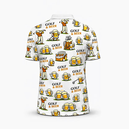 Pickit Golf & Beer Polo Shirt – Funny Golfer Beer Mug All Over Print Casual Golf Shirt for Men & Women