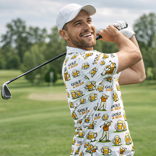 Pickit Golf & Beer Polo Shirt – Funny Golfer Beer Mug All Over Print Casual Golf Shirt for Men & Women