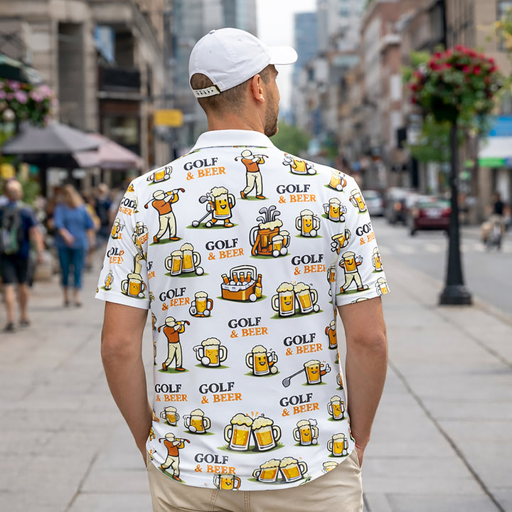 Pickit Golf & Beer Polo Shirt – Funny Golfer Beer Mug All Over Print Casual Golf Shirt for Men & Women