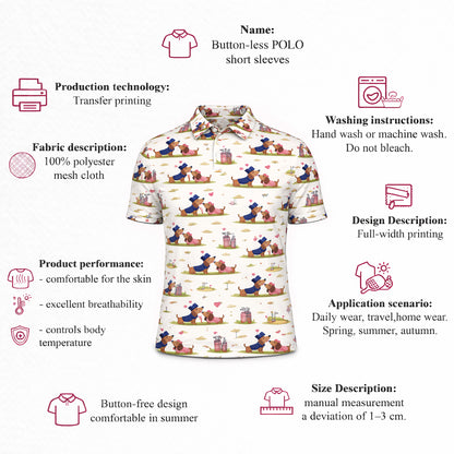Cute Dachshund Golf Polo Shirt – Romantic Dog Couple All Over Print Funny Golf Shirt for Men & Women