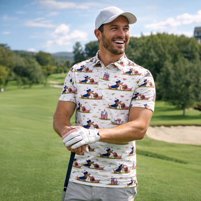 Cute Dachshund Golf Polo Shirt – Romantic Dog Couple All Over Print Funny Golf Shirt for Men & Women