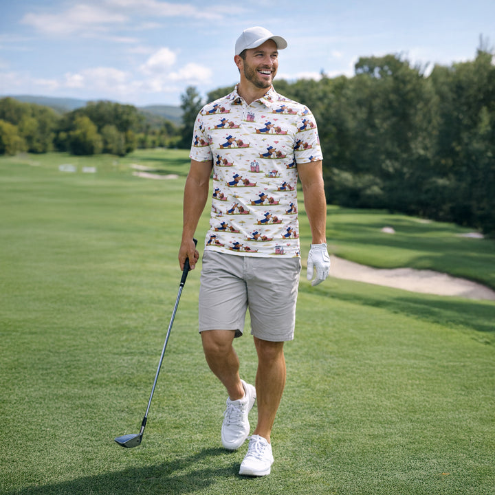 Cute Dachshund Golf Polo Shirt – Romantic Dog Couple All Over Print Funny Golf Shirt for Men & Women