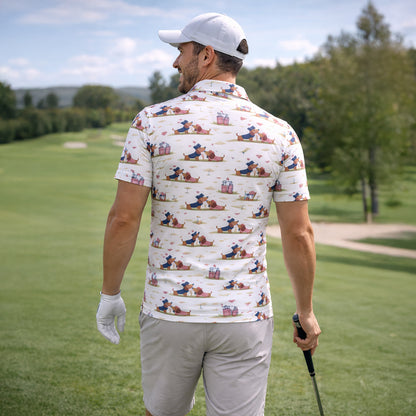 Cute Dachshund Golf Polo Shirt – Romantic Dog Couple All Over Print Funny Golf Shirt for Men & Women