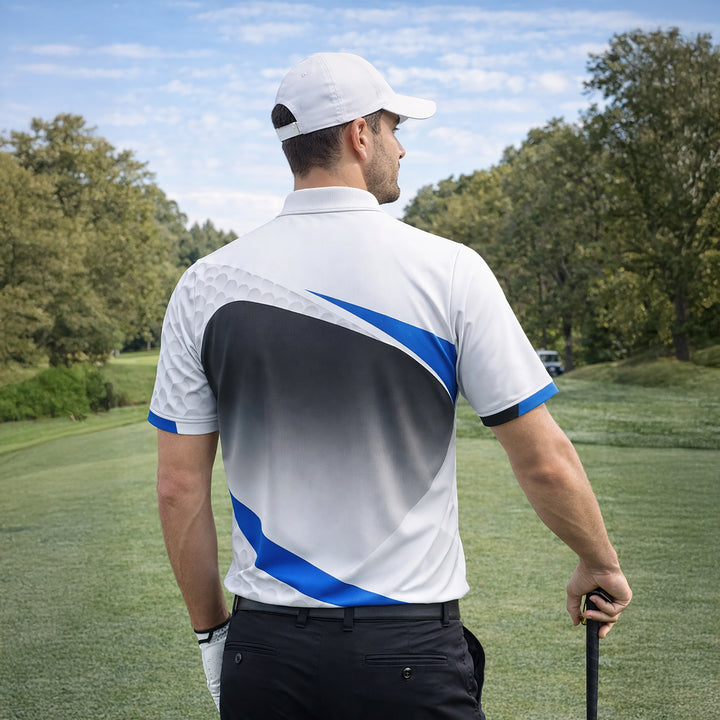 Custom Name Golf Polo Shirt Landscape Golf Ball Course Performance Polo for Men Black
