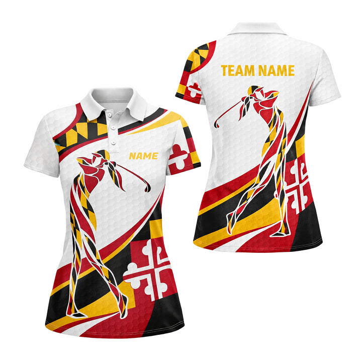 Pickit Maryland Flag Golf Polo Shirt – Personalized Name Team Custom Golfer Polo All Over Print for Men & Women