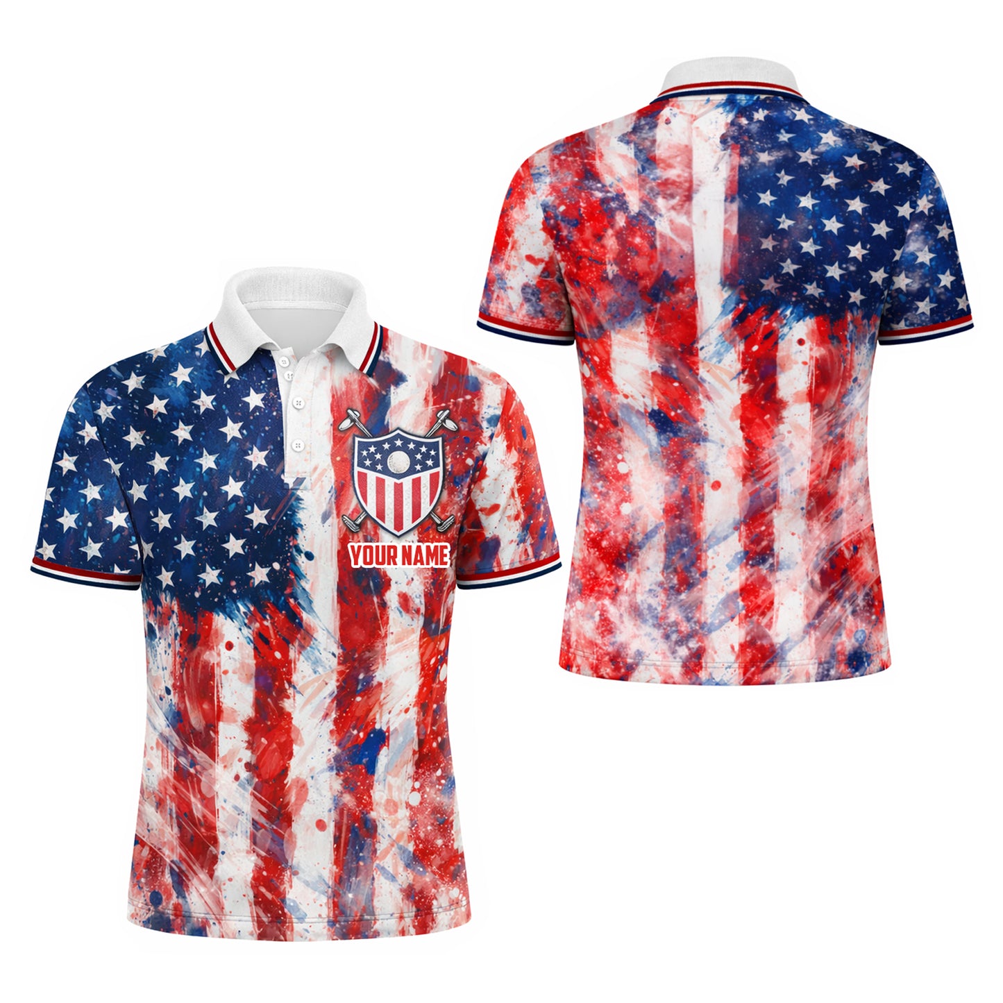 Pickit Patriotic USA Golf Polo Shirt Custom Name American Flag Performance Polo