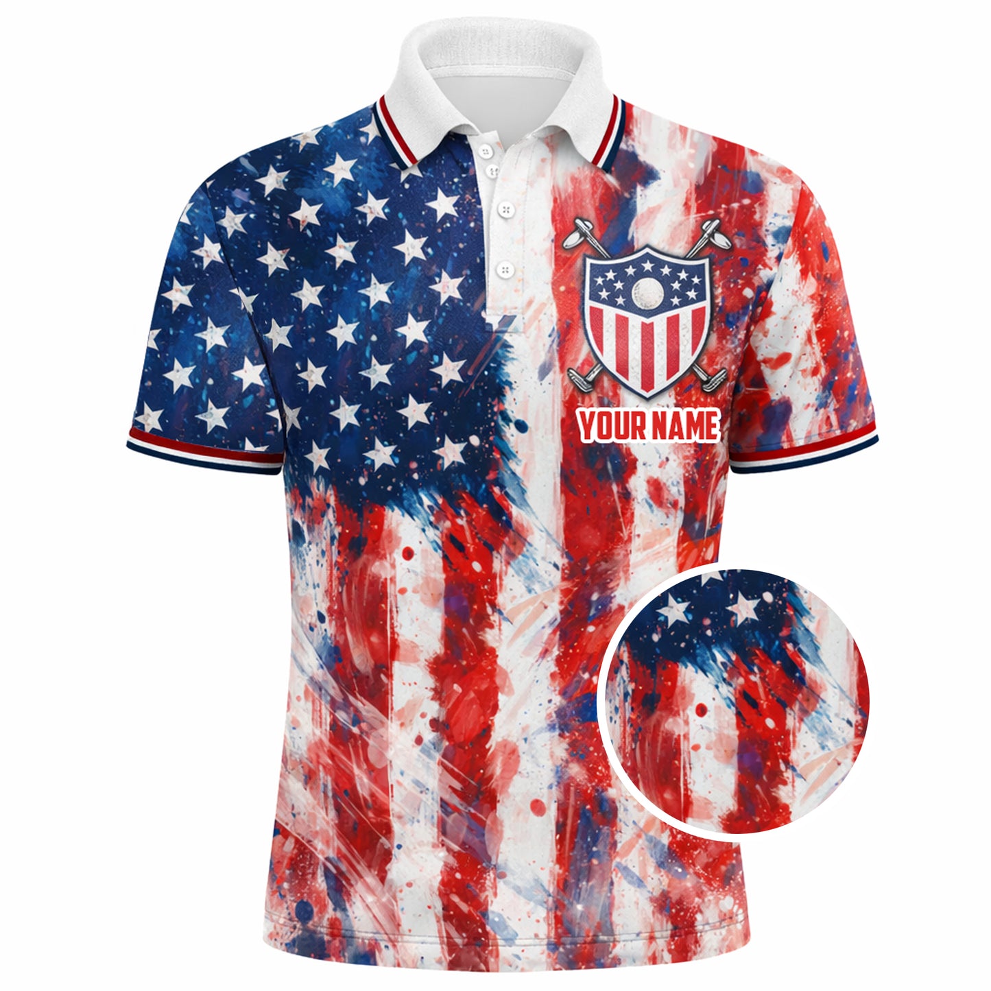 Pickit Patriotic USA Golf Polo Shirt Custom Name American Flag Performance Polo