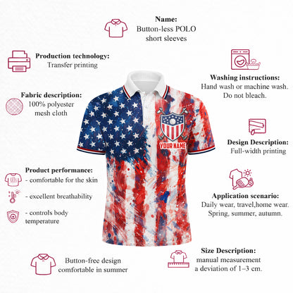 Pickit Patriotic USA Golf Polo Shirt Custom Name American Flag Performance Polo