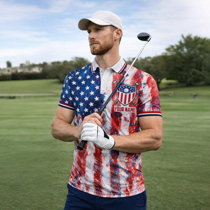 Pickit Patriotic USA Golf Polo Shirt Custom Name American Flag Performance Polo