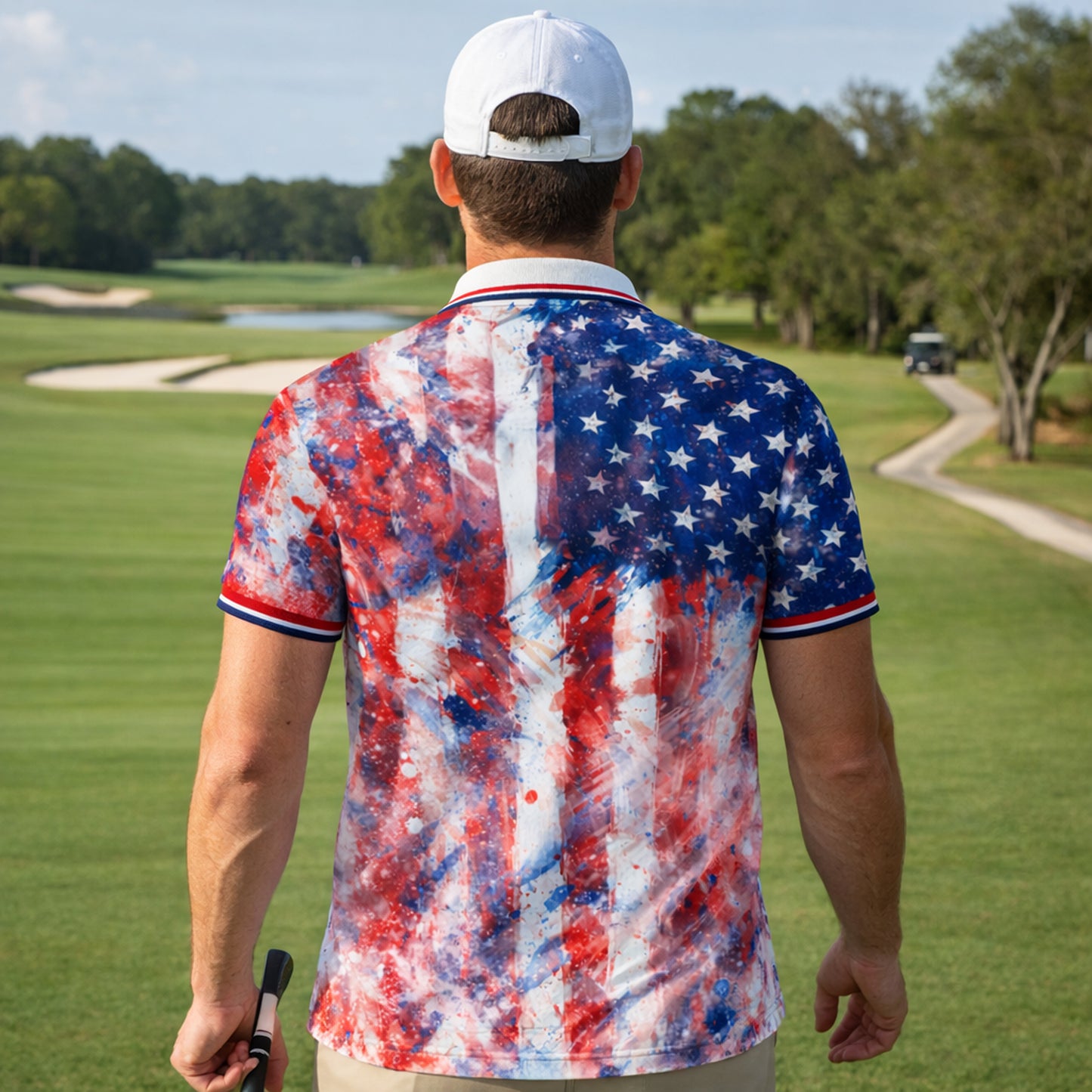 Pickit Patriotic USA Golf Polo Shirt Custom Name American Flag Performance Polo