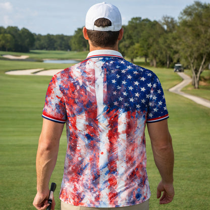 Pickit Patriotic USA Golf Polo Shirt Custom Name American Flag Performance Polo