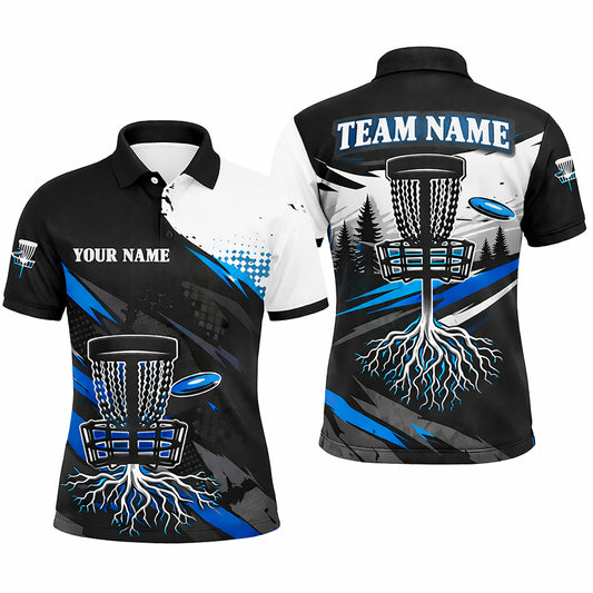 Custom Disc Golf Polo Shirt Team Name Personalized Disc Golf Jersey Black Blue Performance Shirt