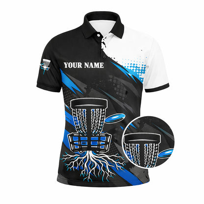 Custom Disc Golf Polo Shirt Team Name Personalized Disc Golf Jersey Black Blue Performance Shirt