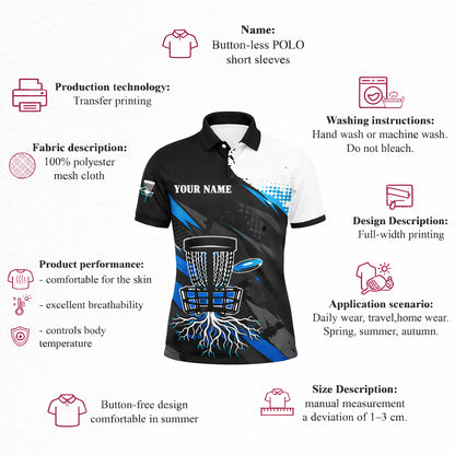 Custom Disc Golf Polo Shirt Team Name Personalized Disc Golf Jersey Black Blue Performance Shirt