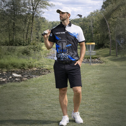 Custom Disc Golf Polo Shirt Team Name Personalized Disc Golf Jersey Black Blue Performance Shirt