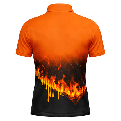 Pickit Flame Golf Polo Shirt – Personalized Name Fire Golf Clubs Sunset All Over Print Polo for Men & Women