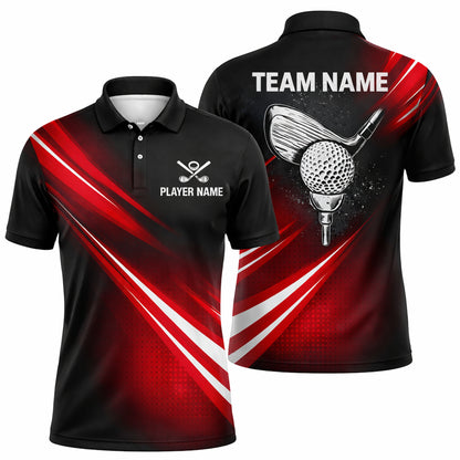 Custom Golf Polo Shirt Personalized Team Name Player Name Red Black Performance Shirt Unisex