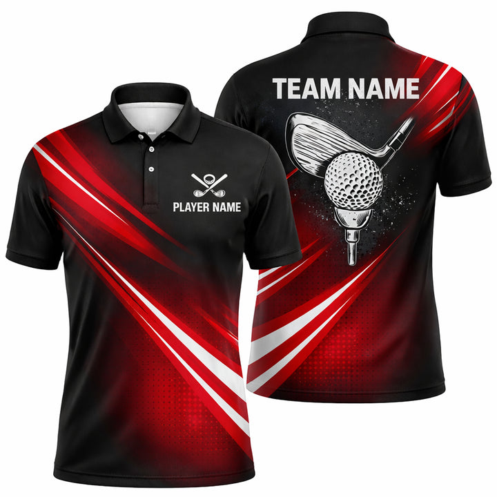 Custom Golf Polo Shirt Personalized Team Name Player Name Red Black Performance Shirt Unisex