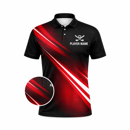 Custom Golf Polo Shirt Personalized Team Name Player Name Red Black Performance Shirt Unisex