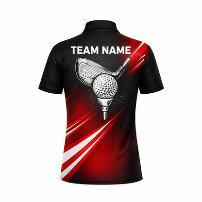 Custom Golf Polo Shirt Personalized Team Name Player Name Red Black Performance Shirt Unisex