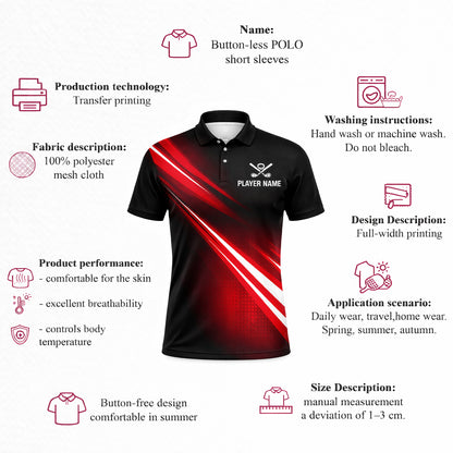Custom Golf Polo Shirt Personalized Team Name Player Name Red Black Performance Shirt Unisex