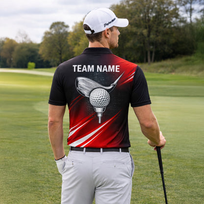 Custom Golf Polo Shirt Personalized Team Name Player Name Red Black Performance Shirt Unisex