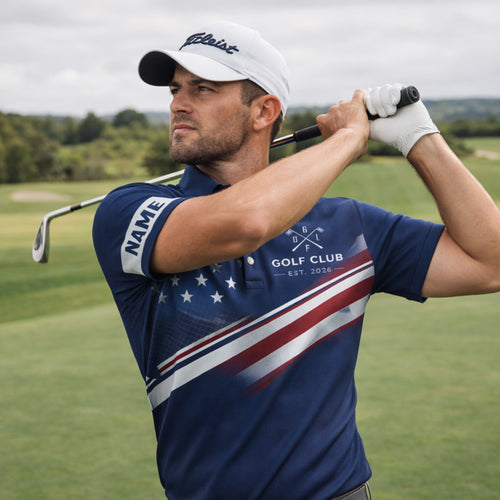 Custom Golf Polo Shirt USA Flag Personalized Name Funny Golf Shirt Your Hole is My Goal Performance Polo