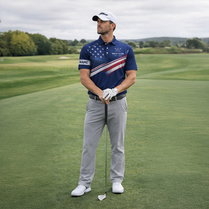 Custom Golf Polo Shirt USA Flag Personalized Name Funny Golf Shirt Your Hole is My Goal Performance Polo