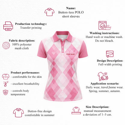 Women Golf Polo Shirt Personalized Argyle Pink Golf Friends Custom Name Performance Polo