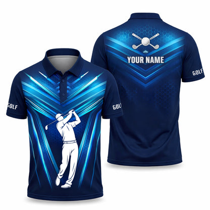 Custom Golf Polo Shirt Blue Performance Golf Shirt Personalized Name Athletic Polo