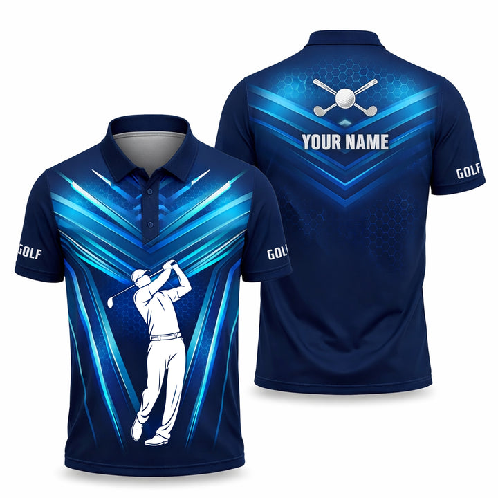 Custom Golf Polo Shirt Blue Performance Golf Shirt Personalized Name Athletic Polo